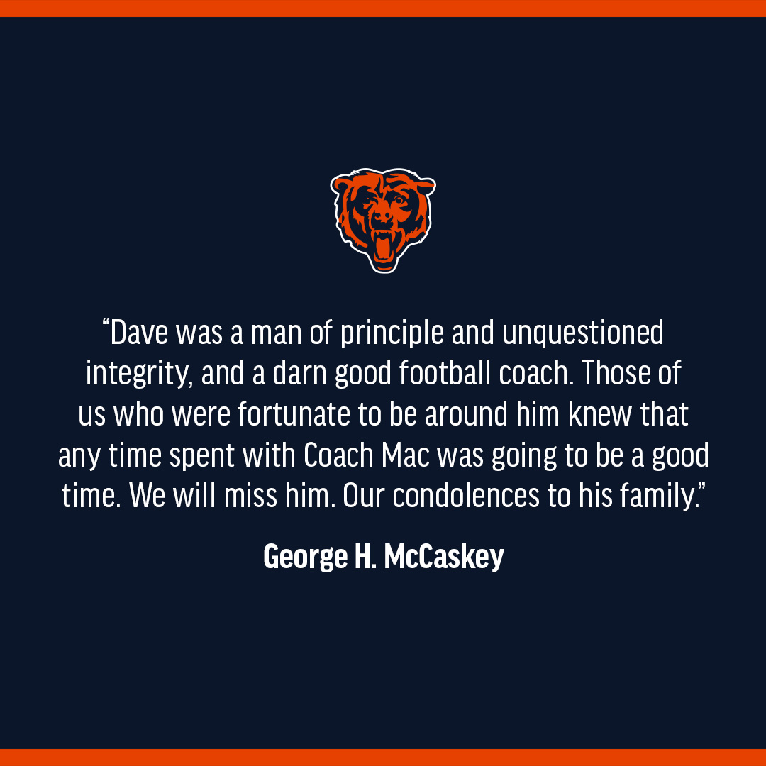 ChicagoBears's tweet image. Statement from George H. McCaskey on the passing of former Bears assistant coach Dave McGinnis: