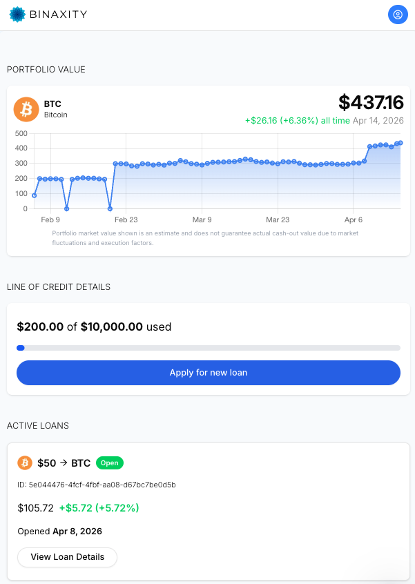 BinaxityCom's tweet photo. v1.0.778 is live. 😀

• Aggregated portfolio chart
• Per-loan gain/loss tracking
Better visibility for multi-loan I-LOC users - less guesswork, more control.

#Binaxity #Crypto #Fintech #ReleaseNote https://t.co/ic7zk1iZDO