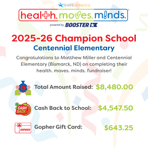 🎉 First-year win! Centennial Elementary (ND), led by Matthew Miller, raised $8,480 in their first #healthmovesminds fundraiser 🙌

💰 $4,547.50 back
 🎁$643.25 Gopher gift card

Amazing start! #SchoolFundraising