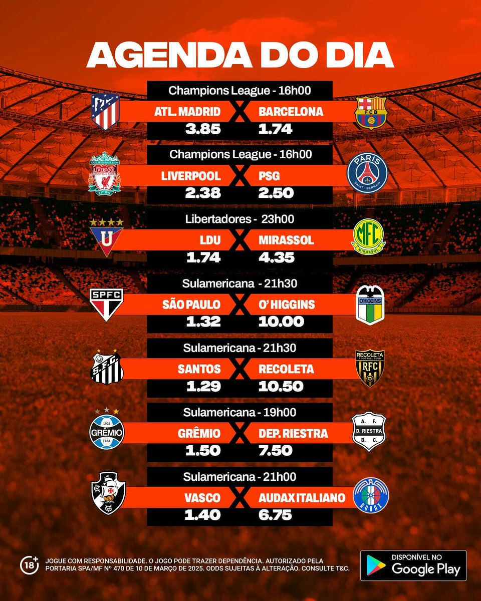 Os melhores jogos de hoje! 🔥

Terça-feira com agenda cheia, vem fazer o seu palpite!

Jogue na BetWarrior: bit.ly/4cqHN8W