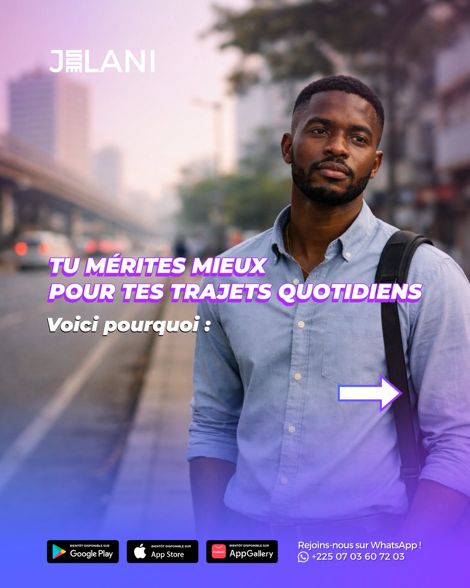 jelani_ci's tweet photo. Ton trajet mérite mieux !

Rejoins la Communauté JELANI sur WhatsApp : https://t.co/MFTFCnNSPx

#JELANI #Abidjan #Transport https://t.co/QSpbJpSFM9