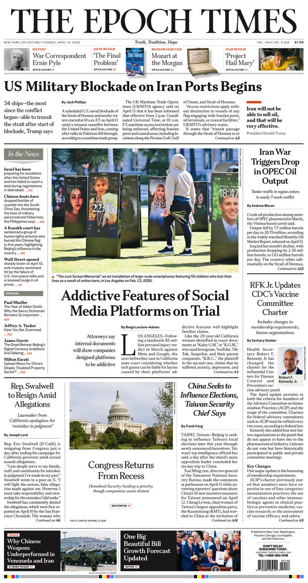 EpochTimesPrint's tweet image. Addictive Features of Social Media Platforms on Trial

Attorneys say internal documents will show companies designed platforms to be addictive.

#SocialMediaAddiction #SocialMediaTrial #BigTech