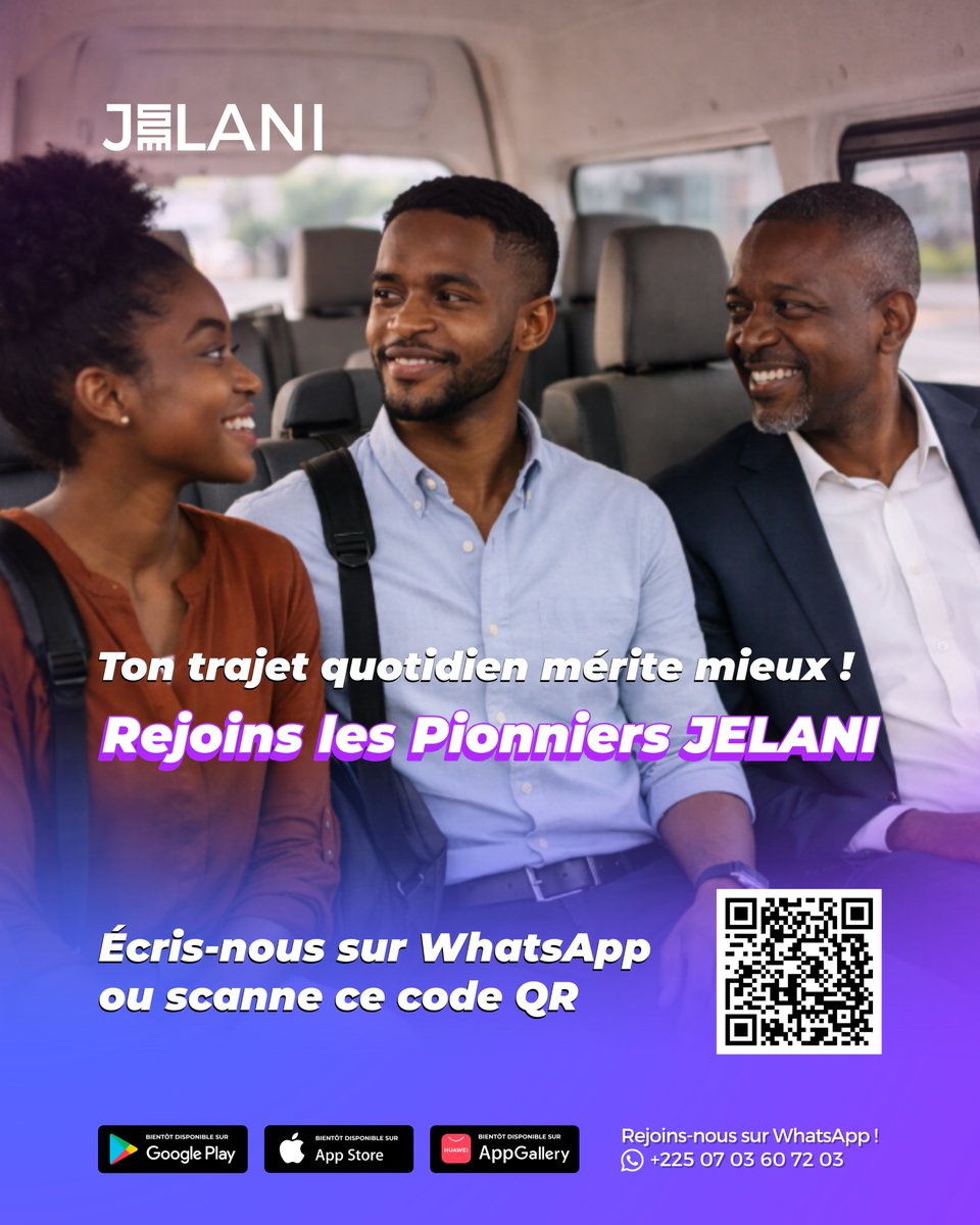 jelani_ci's tweet photo. Ton trajet mérite mieux !

Rejoins la Communauté JELANI sur WhatsApp : https://t.co/MFTFCnNSPx

#JELANI #Abidjan #Transport https://t.co/F4NxQ8LniT