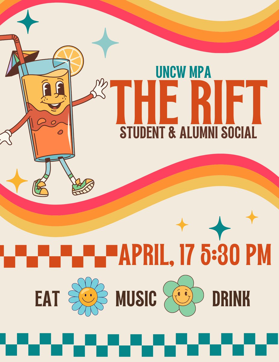 UNCWMPA's tweet photo. Please join us on Friday, April 17th for a UNCW MPA student-alumni social! Meet us at The Rift @ 5:30. See you then! https://t.co/TGNDZ3yyuZ
