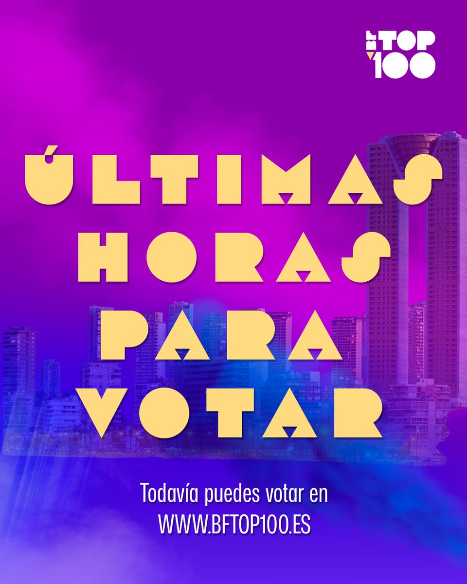 🫨ÚLTIMAS HORAS PARA VOTAR POR TU TOP 10

🗳️Últimos momentos para poder entrar en bftop100.es y votar por tu top 10 histórico de #BenidormFest. ¡Vamos que ya se acaba, aprovecha la última oportunidad!

#BFTOP100