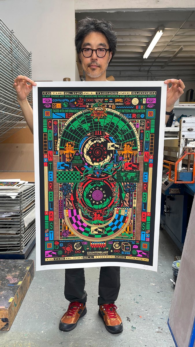 KenzoMinami's tweet photo. There is an ONE LAST PRINT of this hand pulled 8 color silkscreen print masterfully printed by @kingslandeditions available.

最後の一枚。

https://t.co/IOefIM6Rcw

“COUNTERBLAST (ART NOUVEAU)”
38” x 26”
Hand pulled 8 color screenprint on Coventry Rag
2023 https://t.co/r3dcuZ4dkE