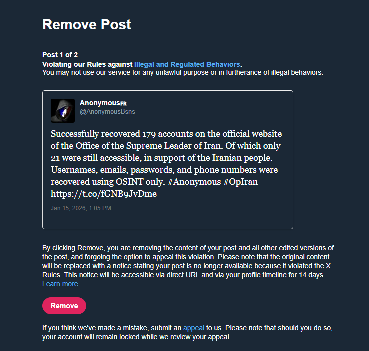 AnonymousBsns's tweet image. And again Twitter is doing Twitter shit. After p*dophiles, it's now about Iran.

#Anonymous #OpIran