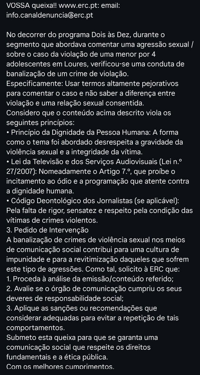 A Francisca Magalhães Barros partilhou no instagram a queixa que fez às autoridades competentes, para que possamos todos fazer o mesmo. Aliás, sigam a Francisca, ela faz um trabalho incrível na defesa das mulheres.