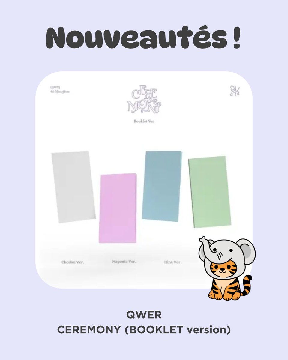 ⏳ Précommande ⏳ jusqu’au 28 avril : QWER - CEREMONY

Pre-order until April 28

- versions standards
>> aikop.fr/produit/qwer-4…

- versions booklet
>> aikop.fr/produit/qwer-4…

🌍 Delivery in Europe, DOM-TOM, Maghreb, Turkey

#QWER #kpop