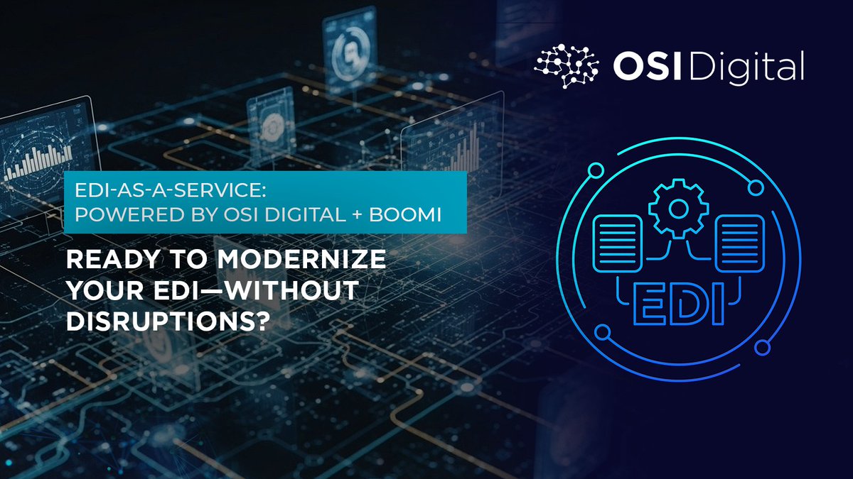 OSI_Digital's tweet photo. @OSI_Digital EDI-as-a-Service, built on @boomi, modernizes EDI without disruption. Flexible, scalable &amp; fully managed—gain control, visibility &amp; efficiency: https://t.co/nvpBZZuxjX https://t.co/lbiSH2gr93