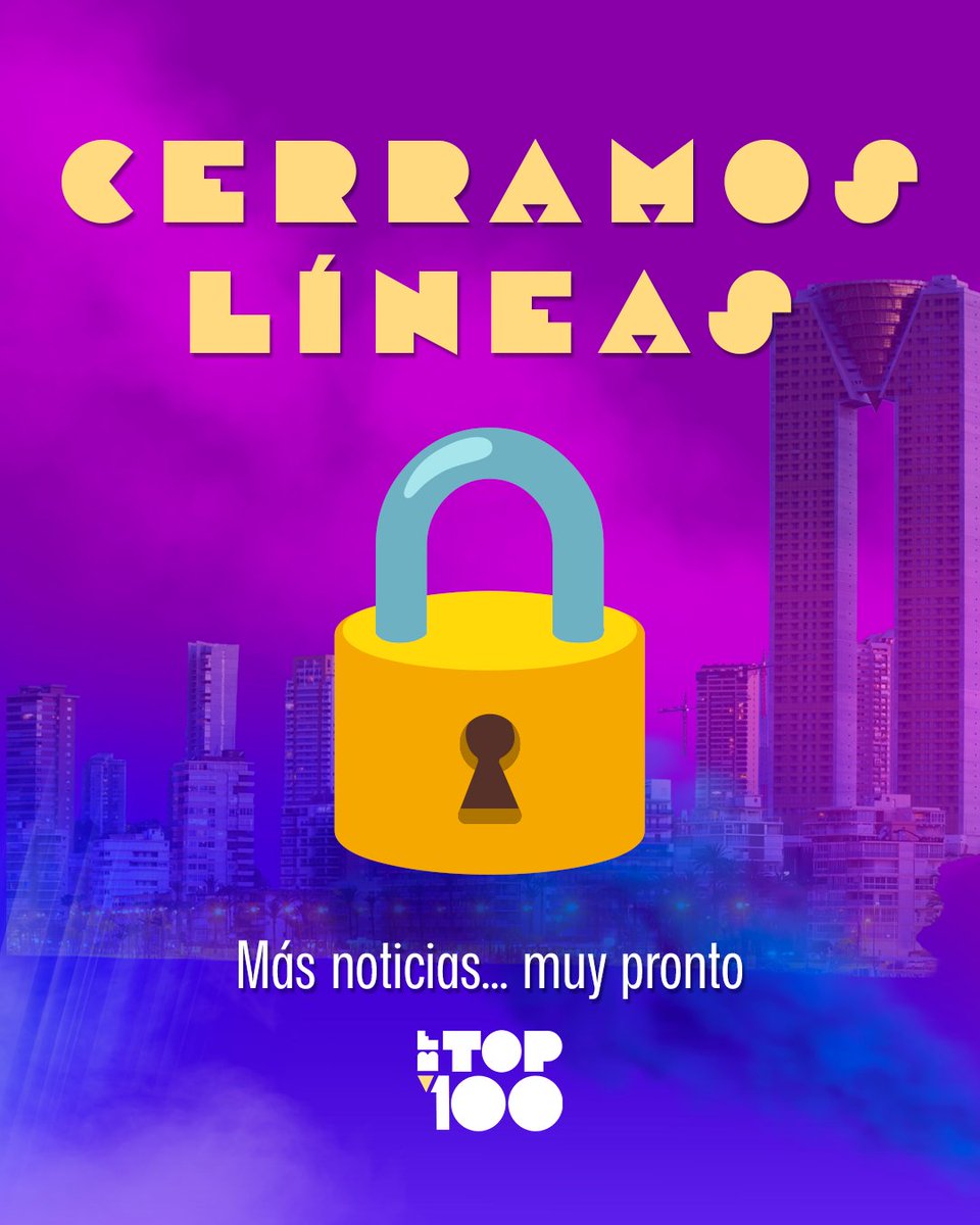 🔒CERRAMOS LÍNEAS

🚫Ya hemos recibido todos vuestros votos. Muchísimas gracias a todos por participar en el ranking colaborativo más grande de #BenidormFest

¿Y los resultados? Más noticias... muy pronto

#BFTOP100