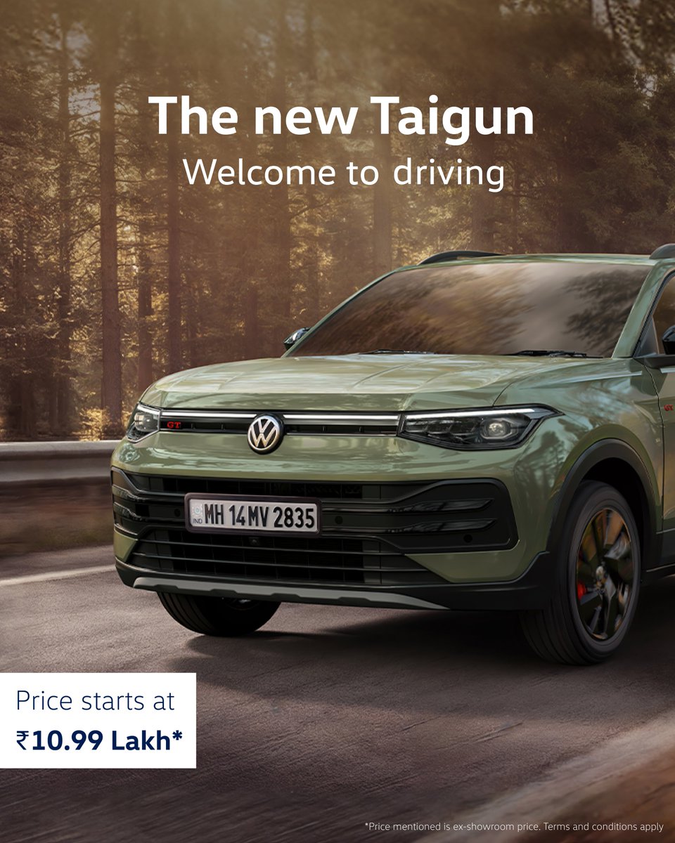 volkswagenindia's tweet image. You start with a destination. 
A reason to go. But somewhere between signals and silence, you forget the end and just drive.  

The new Taigun. Starts at ₹10.99 lakh.  

#NewTaigun #VolkswagenIndia #Volkswagen