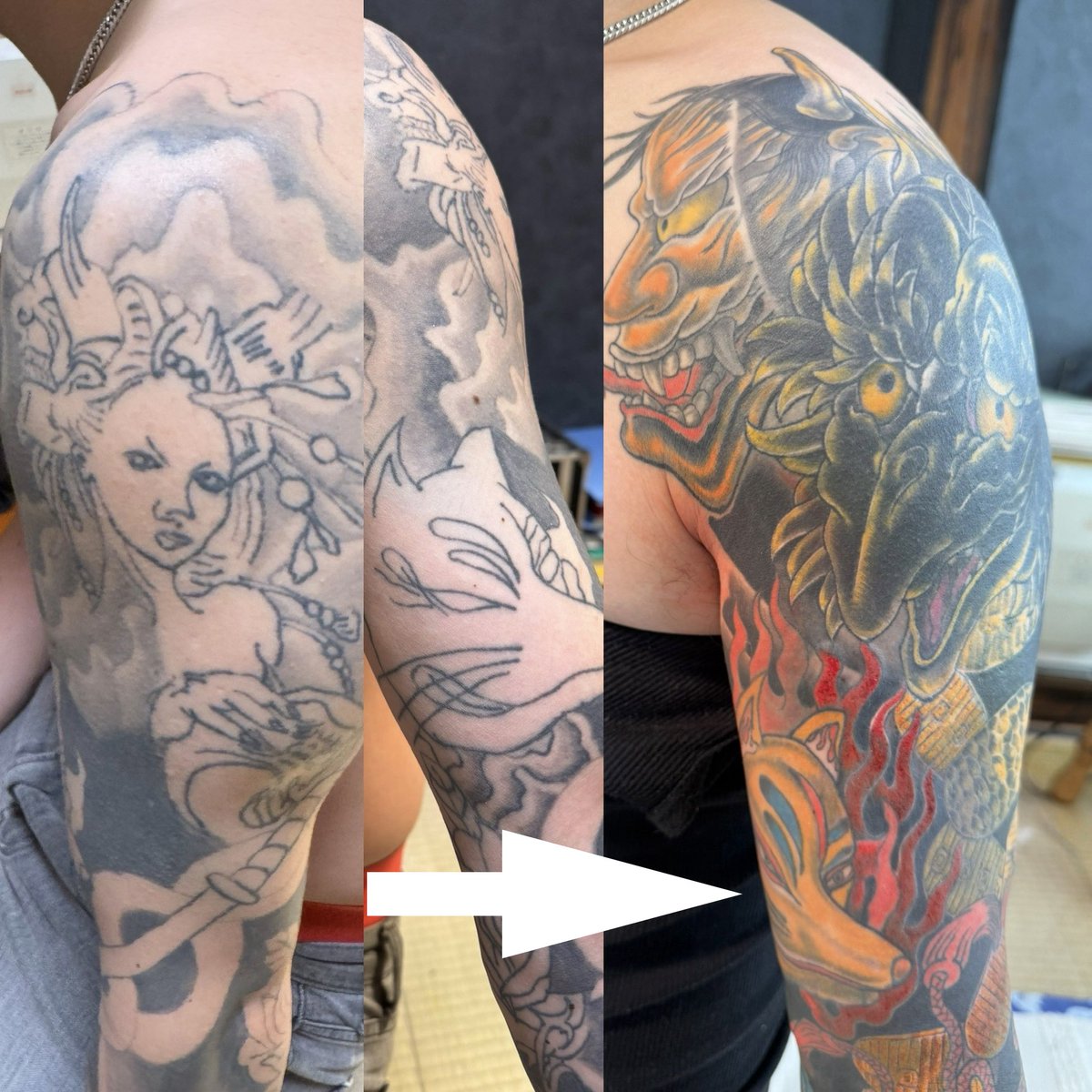 yukio5454hiruta's tweet image. @masayoshitattoo Cover Up Tokyo #coverup #tokyotattoo ＃タトゥーカバー　#タトゥーカバー専門店　#カバーアップタトゥー　＃和彫り　#和彫り匠　#東京タトゥー　#仙台タトゥー　#洋彫り