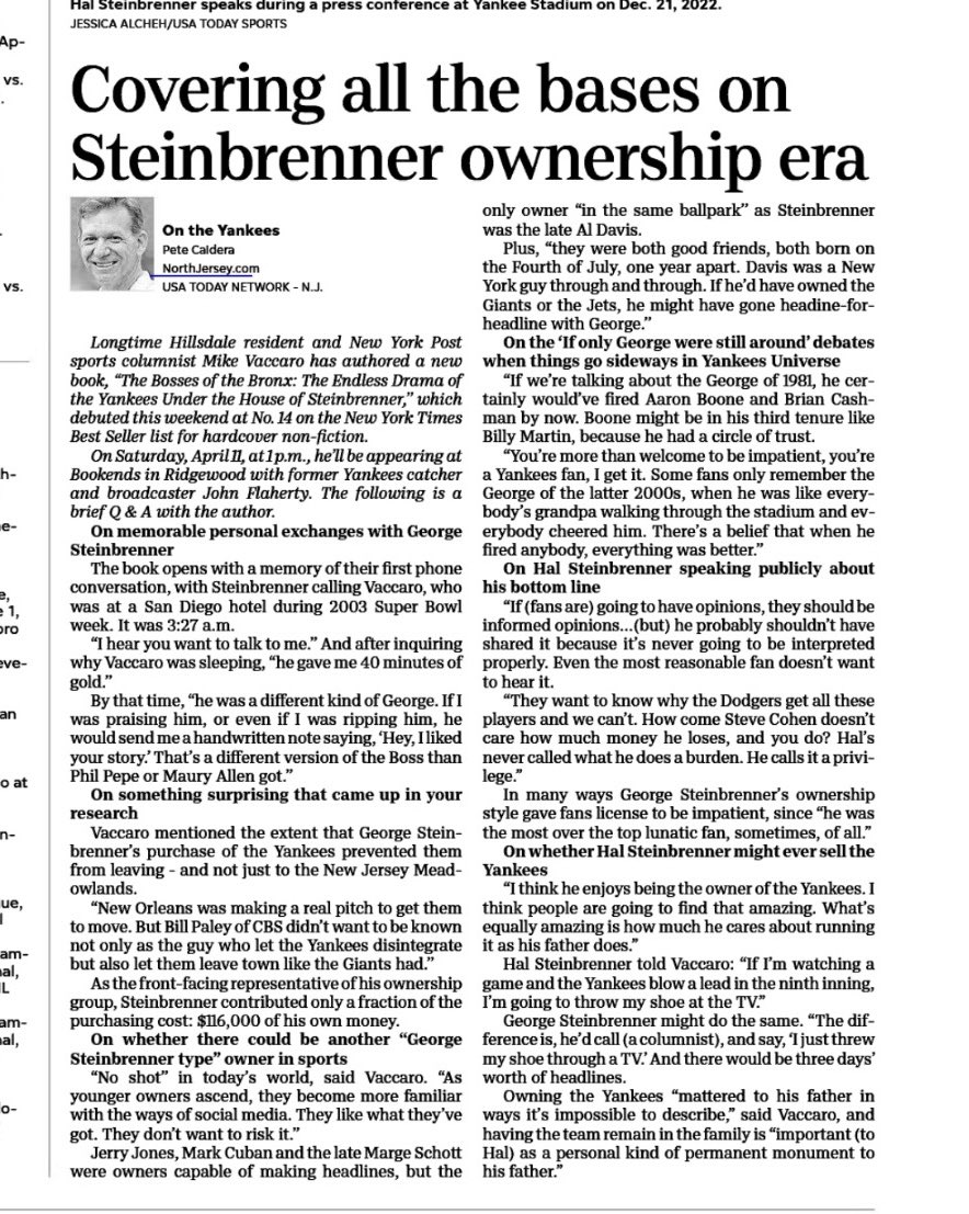 MikeVacc's tweet image. A little love for #BossesOfTheBronx from my hometown newspaper, the Bergen Record (@northjersey) and from my old running partner @pcaldera.  
#Yankees
#BaseballBooks
#NYTbestseller