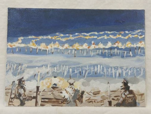 NJanagill's tweet image. The Christmas Truce 1914 ~ the German frontline lit up with Xmas trees
&amp;gt;Beautiful poignant signed UNIQUE ORIGINAL direct from the Artist, when it's gone it's gone!
&amp;gt;From a British artist who has exhibited at the Royal Academy  in London!
 #ypres etsy.com/uk/listing/960…