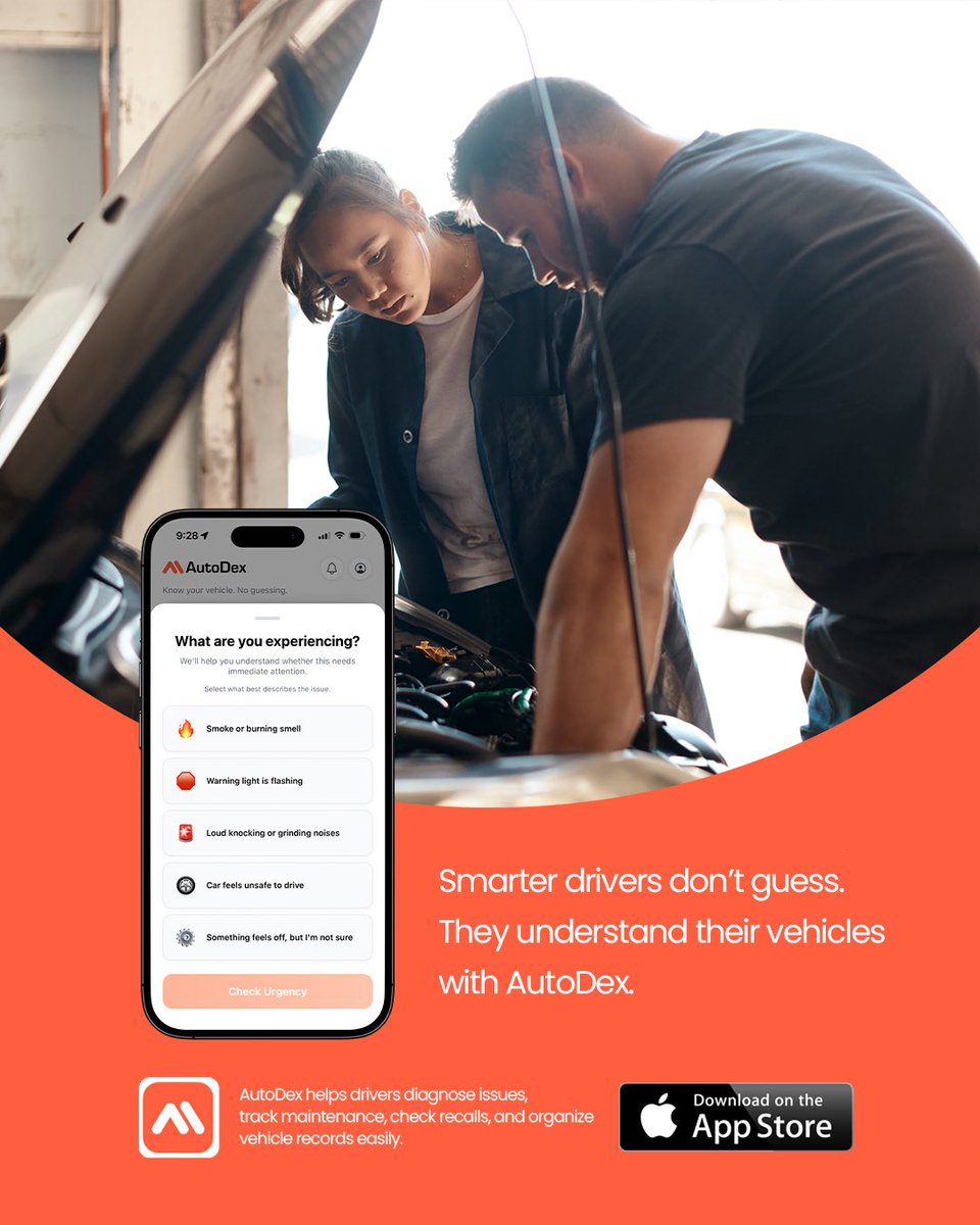 autodexai's tweet image. Smarter drivers do not guess—they rely on AutoDex.

Whether it’s an unexpected warning light or an unfamiliar sound, our AI-powered vehicle platform translates complex symptoms into clear insights

🔗 autodexai.com

#AutoIndustry #VehicleMaintenance #Automotive #AITools