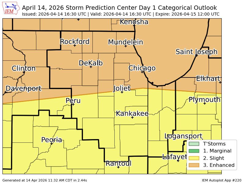 #SPC issues Day 1 Enhanced Convective Risk at Apr 14, 16:30z for LOT ...