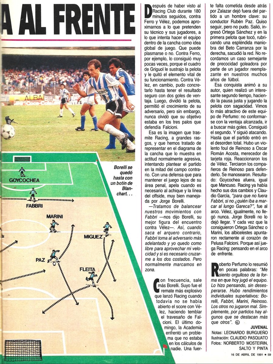 PCioccale's tweet image. Anécdota en el día del arquero.
El 14/4/1991 hace 35 años @RacingClub le ganaba a @Velez 2 a 0 en el #Cilindro . El arquero de Racing @OKGoyco90 era expulsado por tumulto. A raíz de que el DT de la #Academia Perfumo había hecho los cambios permitidos, al arco fué @ClaudioOmarGar
