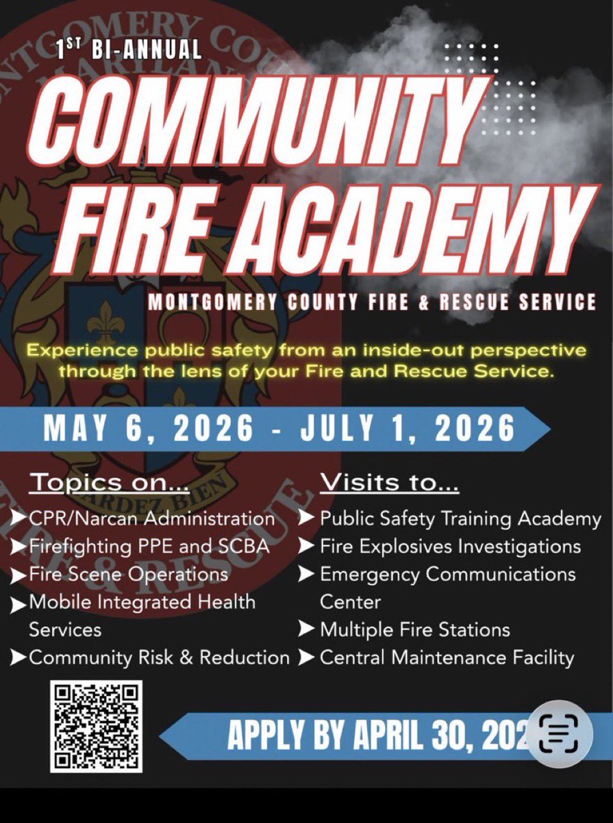 mcfrsPIO's tweet image. Coming Soon @mcfrs Community Fire Academy @MontgomeryCoMD Members of our community can experience your @mcfrs public safety team “from the inside out” perspective -  space limited - APPLY NOW!!! @MontgomeryCoMD