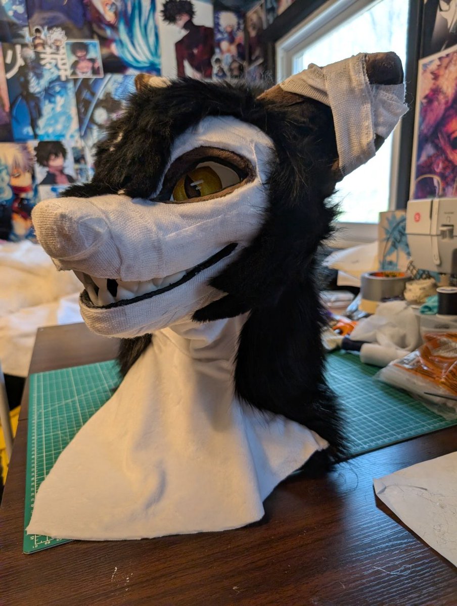 DarkynsInferno's tweet photo. Finished my Zack Foster inspired fursuit head!!!

He was definitely tricky, using actual bandages on the face and using a 3d printed headbase for the first time! I 

#furry #fursuit #angelsofdeath #zackfoster #isaacfoster #fursuitmaker https://t.co/bm417kpUy9