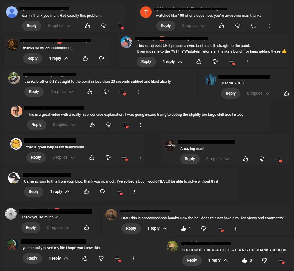 cbGameDev's tweet image. I’ve been making #UnrealEngine Quick Dev Tips for a few years now

I do it all for free, so it’s always nice opening YouTube and seeing comments like these

Knowing the videos are helping people makes it all worthwhile 

Check out the full playlist 👇 
buff.ly/he3BsPh