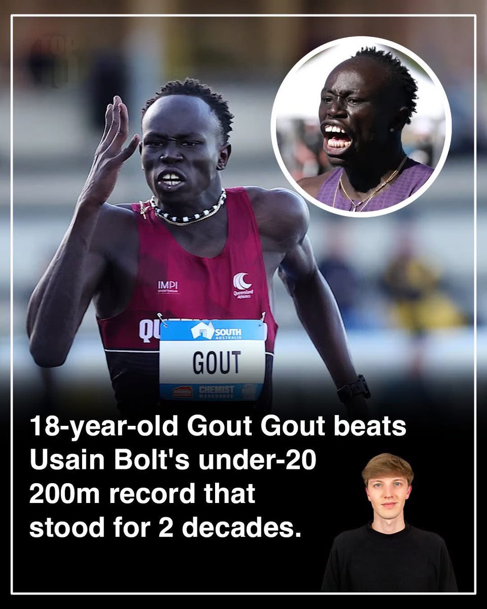 Abdallahtwo's tweet photo. The fastest man in history didn’t run this quick as a teenager.
Gout Gout hasn’t broken Bolt’s all-time world record… but he’s officially become the fastest under-20 sprinter ever over 200m. Because when someone starts outperforming legends at the same age… https://t.co/iIY0ZLCFlw