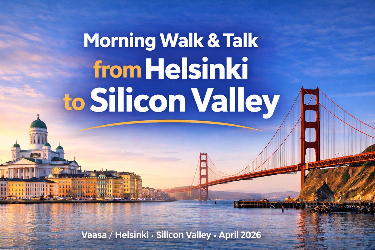 cleantechregion's tweet photo. Welcome and join the Morning Walk on the "Helsinki to Silicon Valley" talk tomorrow, Wednesday.   

Sign up and details: https://t.co/rZg0ztLcPw 

Wednesday, April 15, 2026, Time: 6:45 – 7:30 PM EET. Start:  #Helsinki #morningwalk #siliconvalley #life https://t.co/0AjdclKy5G