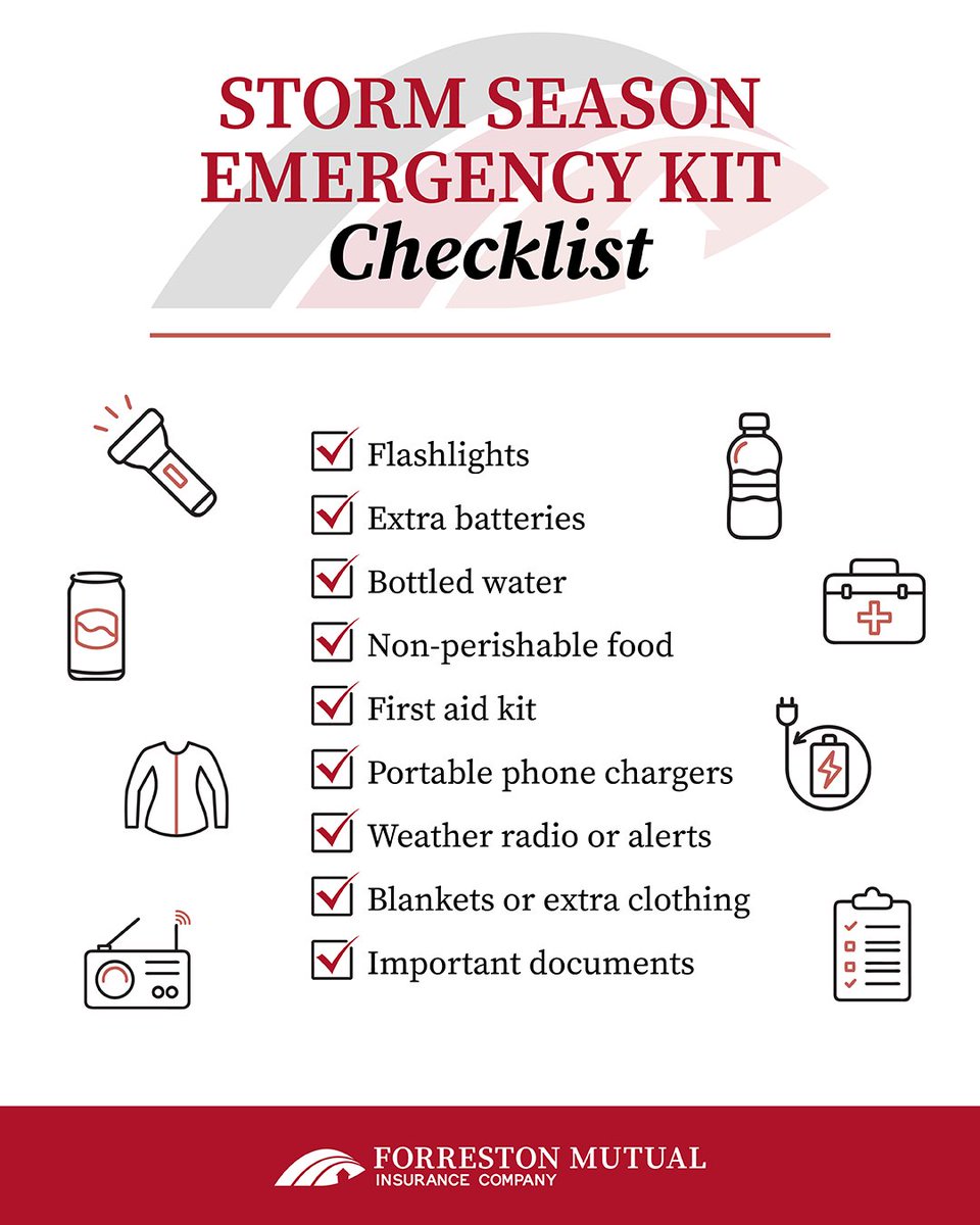 ForrestonMutual's tweet photo. Storm season can arrive quickly, and being prepared makes all the difference.

Having a few essentials ready ahead of time can help keep you and your family safe when severe weather moves through.⛈️

#ForrestonMutual #StormPreparedness #BePrepared #IllinoisWeather https://t.co/x9Y4cBGDma