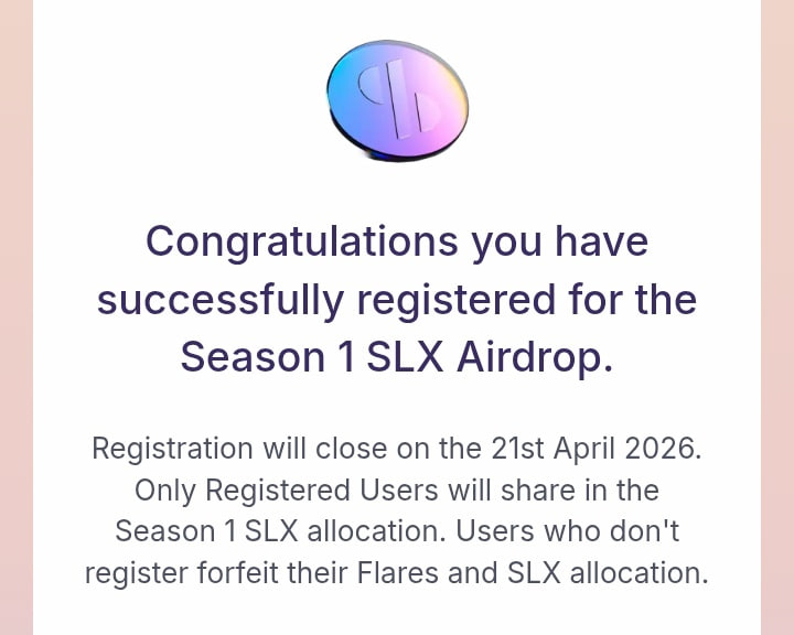 Run3Read3rX's tweet photo. I just finished registering for the $SLX airdrop from Solstice

Here's how to do it:
• Go to https://t.co/cnD0Vg0Q31
• Connect your Sol wallet
• Check your group and allocated limit
• Pay the registration fee

Congratulations to everyone who made it in time 🎉 https://t.co/VlRj11Gx8H