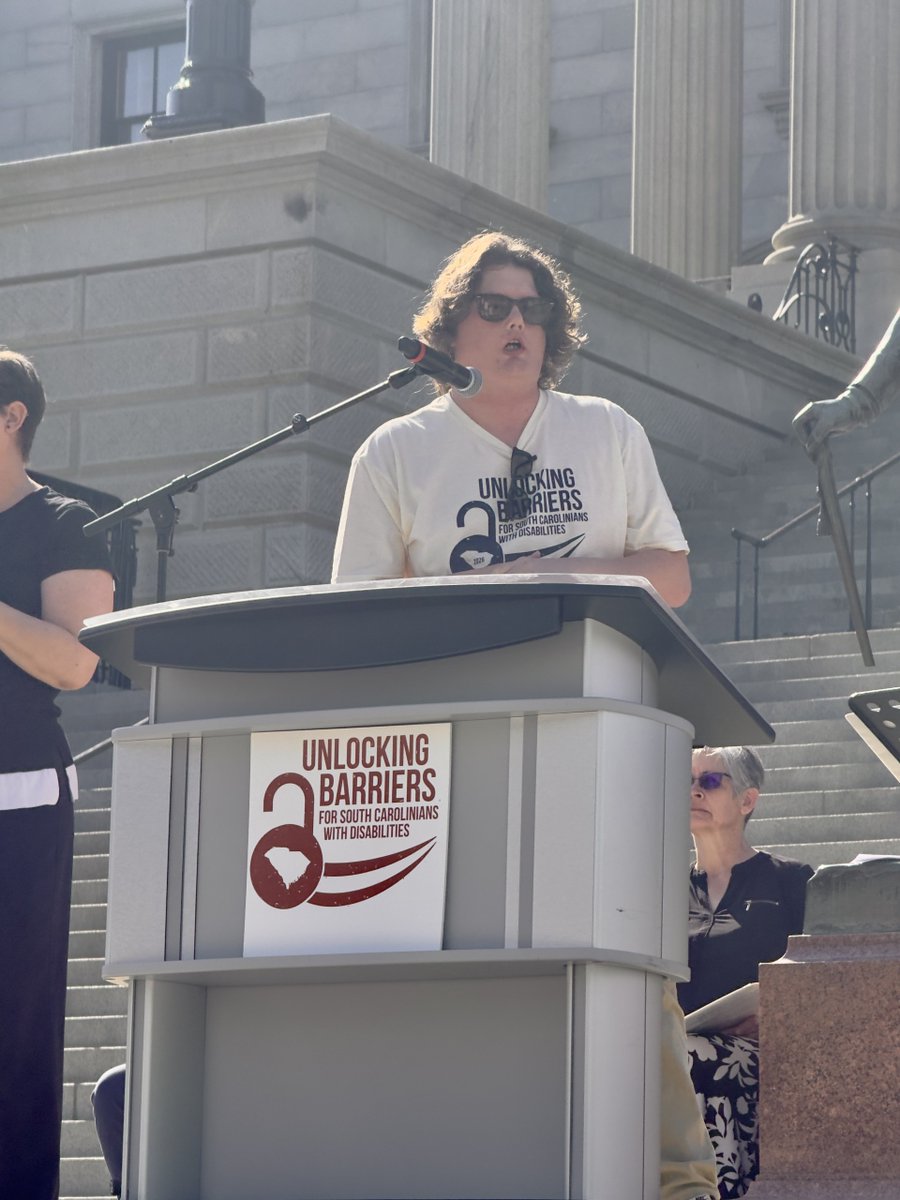 DisabilityRtsSC's tweet photo. Advocacy Day for Access and Independence was great! We are so proud to be part of the SC Access and Independence Network. Our new voting coordinator, Jensen Jennings, can be seen at the podium introducing speakers. People with disabilities still face discriminatory barriers to community life. This event shines a light on the issues that matter most: 🏠 Housing | 🚌 Transportation | 💼 Employment | 🏥 Healthcare. #BarrierFreeSC #AdvocacyDaySC #ADAI2026 #SCStatehouse #DisabilityAdvocacy