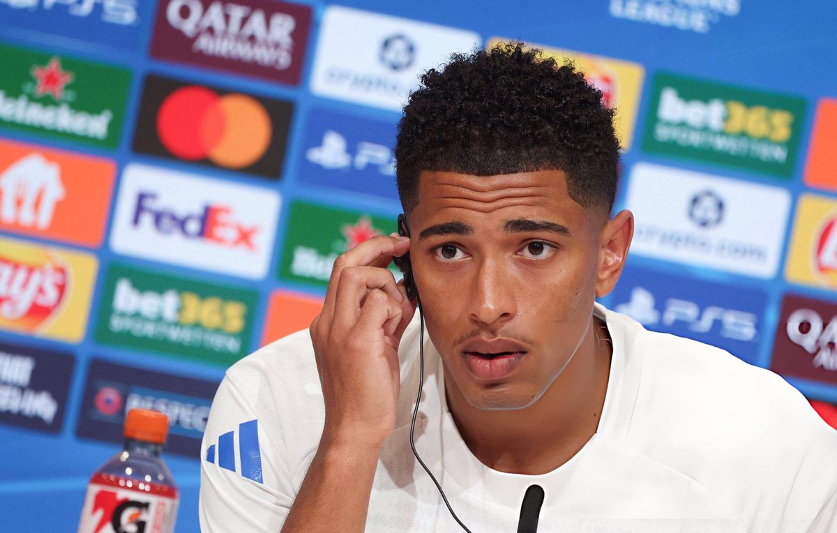 📸 | Jude Bellingham during press conference ahead of the UCL quarter-final second leg between FC Bayern Munich and Real Madrid 🎙