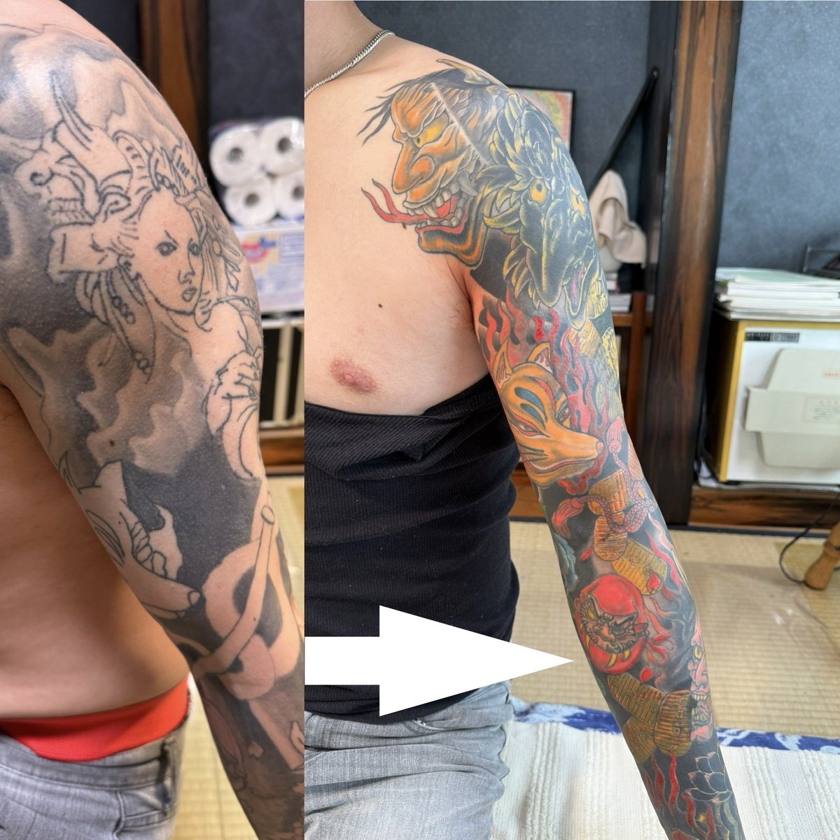 yukio5454hiruta's tweet image. @masayoshitattoo  Cover Up Tokyo #coverup #tattootokyo #タトゥーカバー　#タトゥーカバー専門店　#カバーアップタトゥー　#洋彫り　#和彫り　#和彫り匠　#東京タトゥー　#仙台タトゥー　#タトゥー女子
