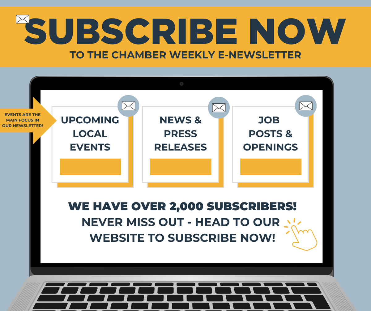 📨📭Are you looking for LOCAL happening near you, local news, job openings, Chamber updates, and more to be sent right to your inbox every week? Look no further than the Chamber E-Newsletter! This events-based email goes out every Friday morning. Make sure you're not missing out