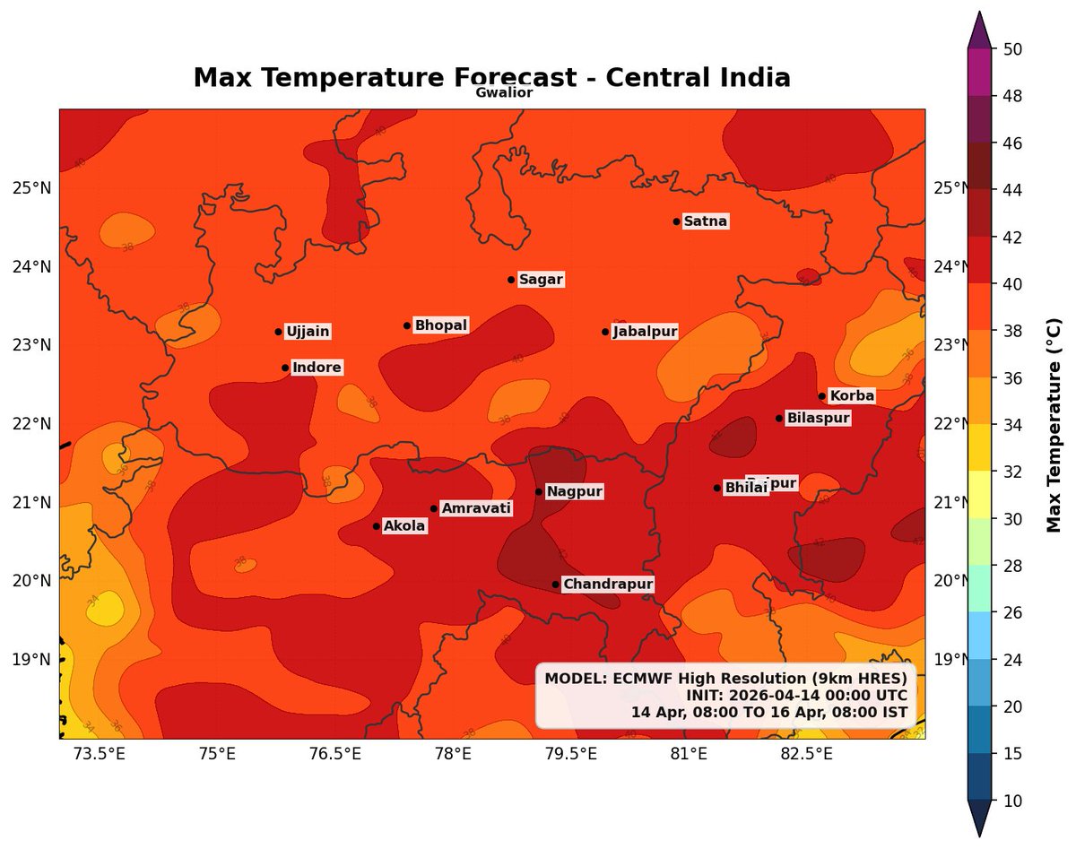 navdeepdahiya55's tweet image. Over the period of next 48 hours #Heatwave to intensify in #India with expected maximum temperature in the range of 42 to 45°c in the interiors of #Maharashtra #MadhyaPradesh #Chhattisgarh #Odisha.
#Delhi NCR to cross 40°c mark for the first time in this season, #UttarPradesh &amp;amp;