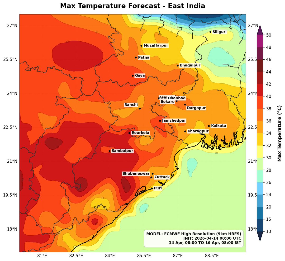 navdeepdahiya55's tweet image. Over the period of next 48 hours #Heatwave to intensify in #India with expected maximum temperature in the range of 42 to 45°c in the interiors of #Maharashtra #MadhyaPradesh #Chhattisgarh #Odisha.
#Delhi NCR to cross 40°c mark for the first time in this season, #UttarPradesh &amp;amp;