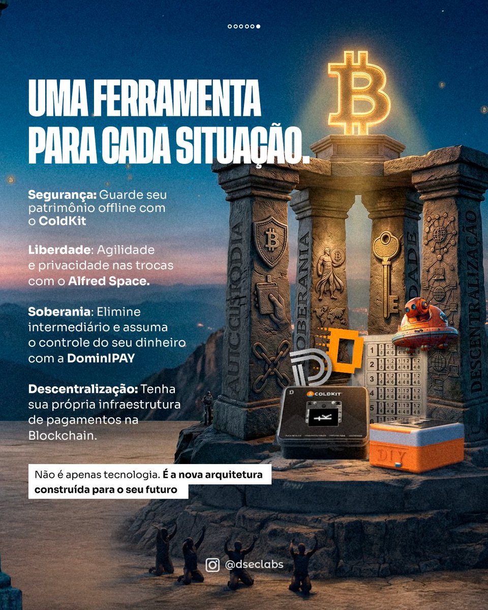 DSECAcademy's tweet photo. Conheça os pilares da Decentralized Security Labs (DSEC Labs). 

🔐 Segurança é o cuidado direto com seus próprios ativos.
🕊️ Liberdade é transacionar com eficiência.
🟠 Soberania é ter controle sobre suas decisões financeiras.
🌐 Descentralização é utilizar infraestruturas abertas.

Acreditamos em um futuro onde a tecnologia amplia as possibilidades das pessoas,  com mais autonomia e DESCENTRALIZAÇÃO.

#dseclabs #alfredspace #dominipay #coldkit