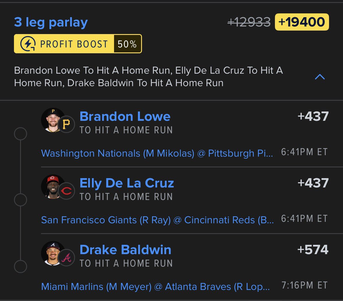 PostalParlay's tweet photo. @MLBHR @gneiffer07 @ScoresOdds https://t.co/lFse6at7Ek