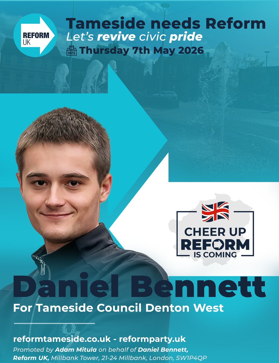 Denton voters chose Reform in the recent by-election, and Reform have selected three top quality candidates for the Denton wards in the local elections.

Register to vote by 20th April 2026.
Vote Reform on 7th May 2026.