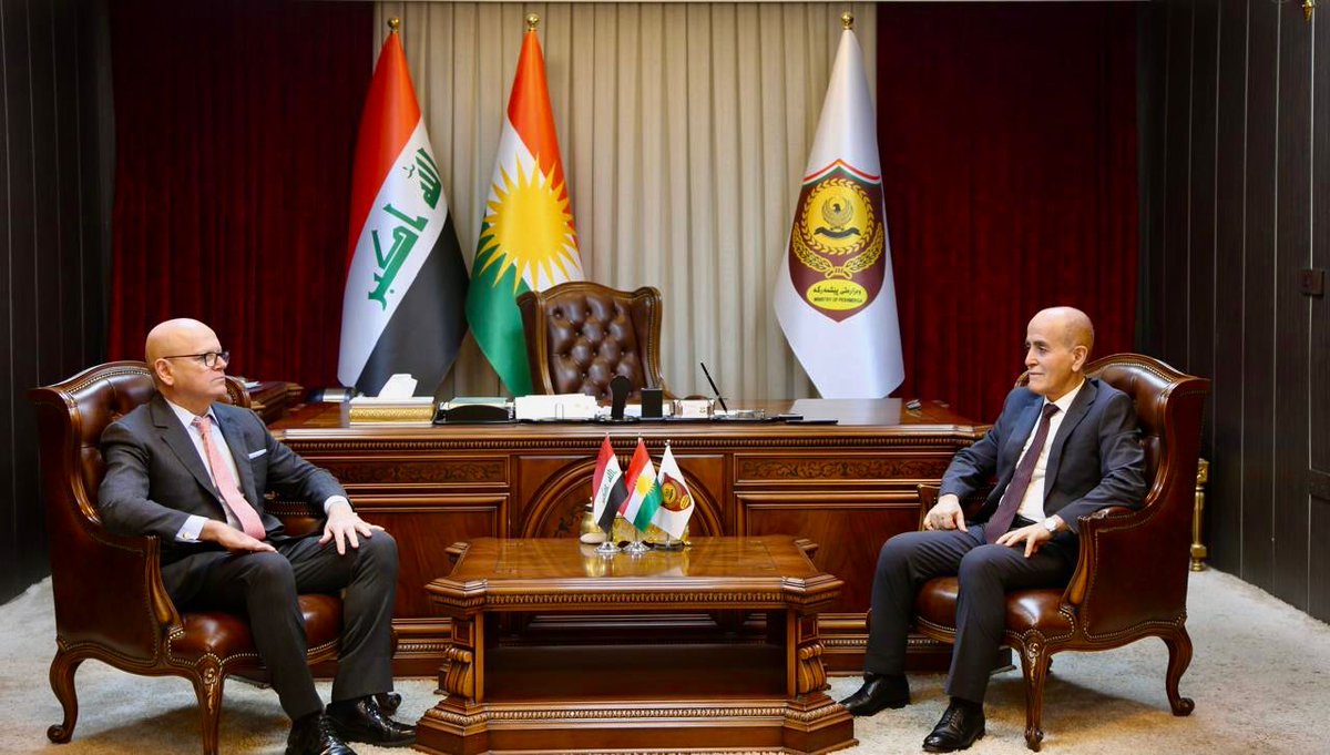 KRG_MOPE's tweet image. Peshmerga Minister received the #Italian Consul General in the KRG. The meeting discussed the security and political situation in #Iraq and the #KRG, and the Italian CG reaffirmed his country’s support for the KRG Gov and the #Peshmerga Forces.