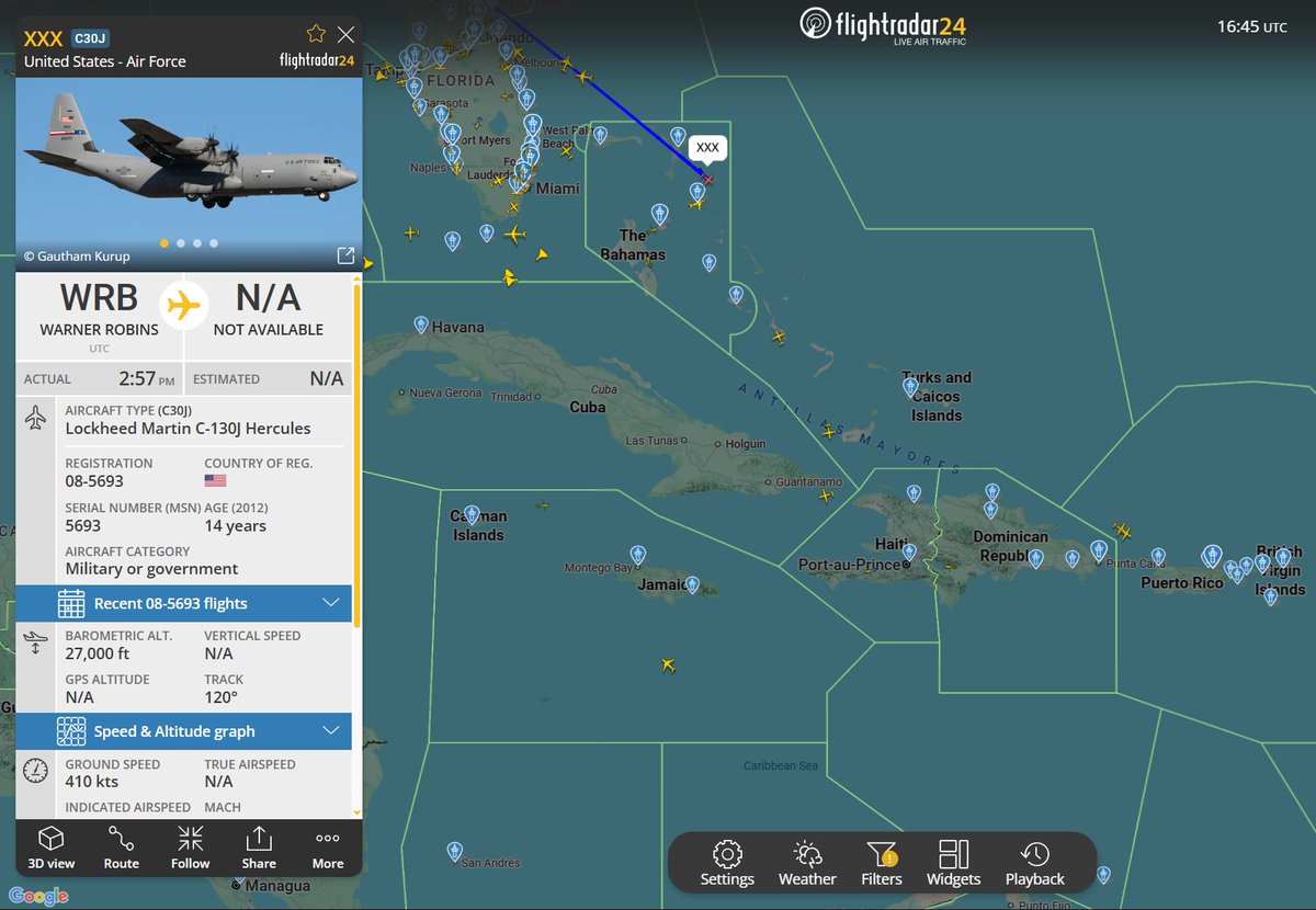Flightwatcher1's tweet photo. #USAF C-130J Hercules
Código de llamada:XXX😏
Matricula: 08-5693
Hex: #ae4afe
Desde Robins AFB🇺🇸, también con rumbo sureste hacia el Caribe..
#SOUTHCOM #OpSouthernSpear https://t.co/961MTQffvF