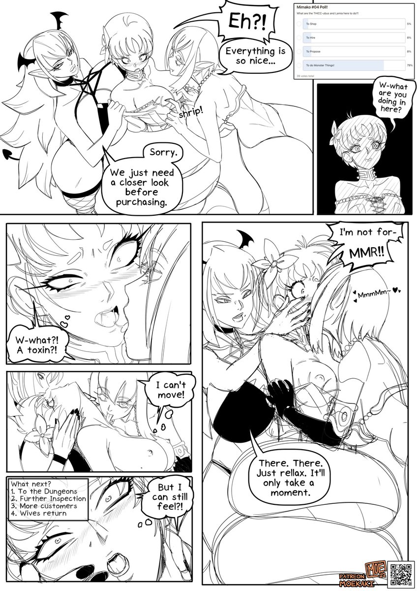 I tried doing a daily comic that was vote driven, but was being harassed so much nobody could see it at the time.

It was about Mimako, a shop keeper for an item shop in a town full of adventurers that just came of marrying age and everyone wants a piece.