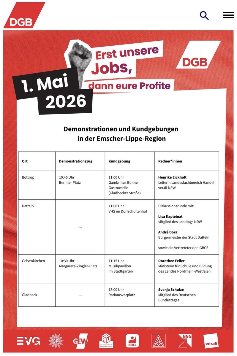 DGB-Maikundgebung 2026 in Gelsenkirchen. Rednerin Dorothee Feller.