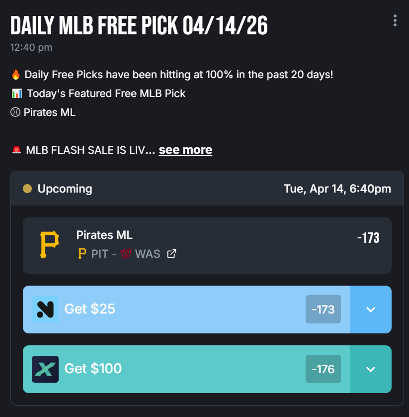 mlbanalyticspro's tweet photo. 🔥 Daily Free Picks have been hitting at 100% in the past 20 days!
📊 Today's Featured Free MLB Pick
⚾ Pirates ML

🚨 MLB FLASH SALE IS LIVE 🚨
Use code: FLASH70
This is a 1-week only sale.

👉 https://t.co/QYY9OoOoTD

#MLB #SportsBetting #MLBPicks #NFL #Moneyline #Parlay #NBAPicks #NHL #NBA