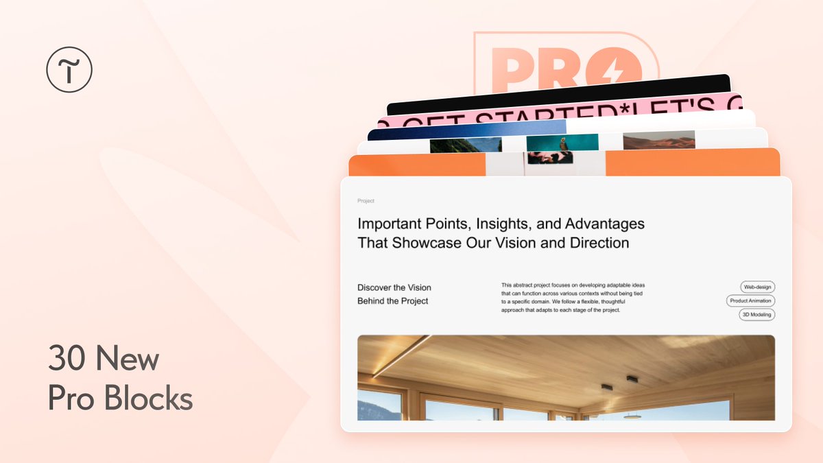 TildaPublishing's tweet image. 💎 30 New Pro Blocks

The Pro collection has been expanded with 30 new blocks. The new blocks are available in the About, Gallery, Image, Footer, and Contacts categories. 

Where to find: Open the desired category → click "Show blocks from the Pro collection".

#nocode