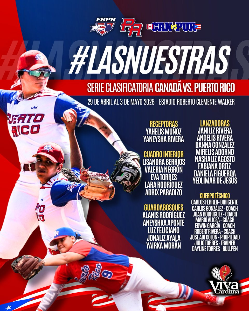 BeisbolPR's tweet photo. ¡Todos con #LasNuestras! 🇵🇷⚾️
En busca del pase a la ronda de grupos del Mundial de béisbol femenino.
#FBPR https://t.co/l4LUpoIr4U