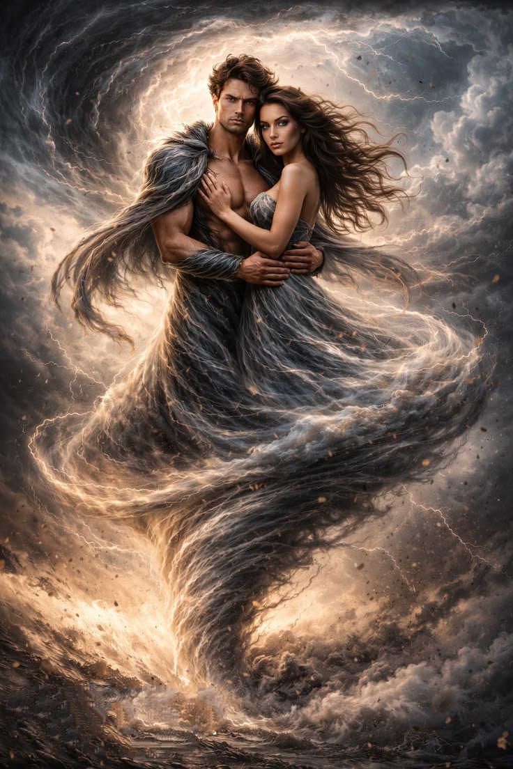 ruhinrhyme's tweet image. #vss365 #poetry
Swirling through a chaotic sky,
Two souls entwined, as lightning cries.
Born of wind and thunder’s song,
In this #loop where they belong.
Flesh and storm in fierce embrace,
Lost within this timeless space,
Dancing through the cyclone’s core,
One forever,evermore.