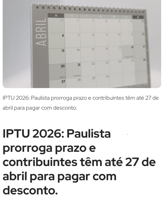 emanuelomena's tweet photo. Boa notícia para o bolso do cidadão paulistense! A Prefeitura de Paulista anunciou a prorrogação do prazo para o pagamento do IPTU 2026. Agora, os contribuintes têm até o dia 27 de abril para aproveitar os benefícios de desconto e o vencimento da primeira parcela. Saiba mais https://t.co/qa3oZDmd5Q.