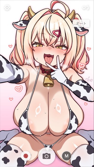 よそのこ ひめりんちゃんの牛ビキニコス自撮りのお絵を描きました、。 