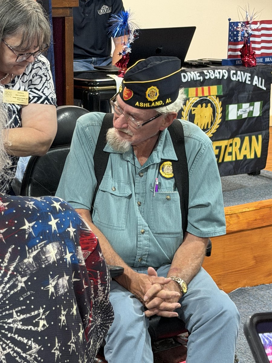 walkerforAL's tweet photo. On the road with the Walkers! 🚗💨 Honored to attend the Quilts of Valor ceremony for Vietnam vet Sgt. Major Thomas McClaughey 🇺🇸. Let’s support our veterans! Vote for Rodney Walker on May 19! #Veterans #QuiltsofValor #Vote2026 https://t.co/6hiA8QkgCT