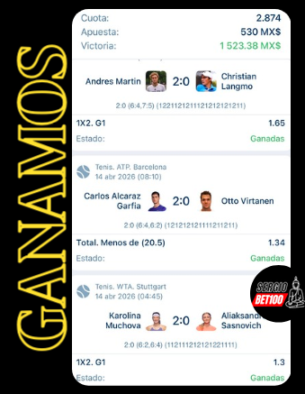 SergioBet100's tweet image. ⭐️GANAMOS, GANAMOS, GANAMOS

✅ K. Muchova ML
✅ A. Martín ML 
✅ Under 20.5 juegos: Almaraz vs Virtanen
📈Cuota: +187 / 2.87

Todas nuestras selecciones ganaron de paliza, ganaron 2-0, ¿Cobraste? COBRAMOS

#Tennis #ATP #Barcelona #Gambling𝕏